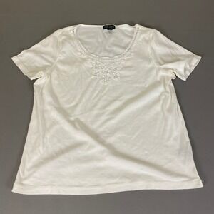 Ralph Lauren LRL Lauren Top Women's Plus Size 1X White Cotton‎ Embroidered **